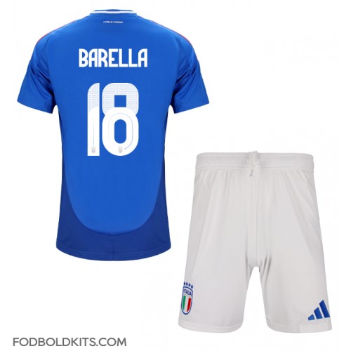 Italien Nicolo Barella #18 Hjemmebanesæt Børn EM 2024 Kortærmet (+ Korte bukser)